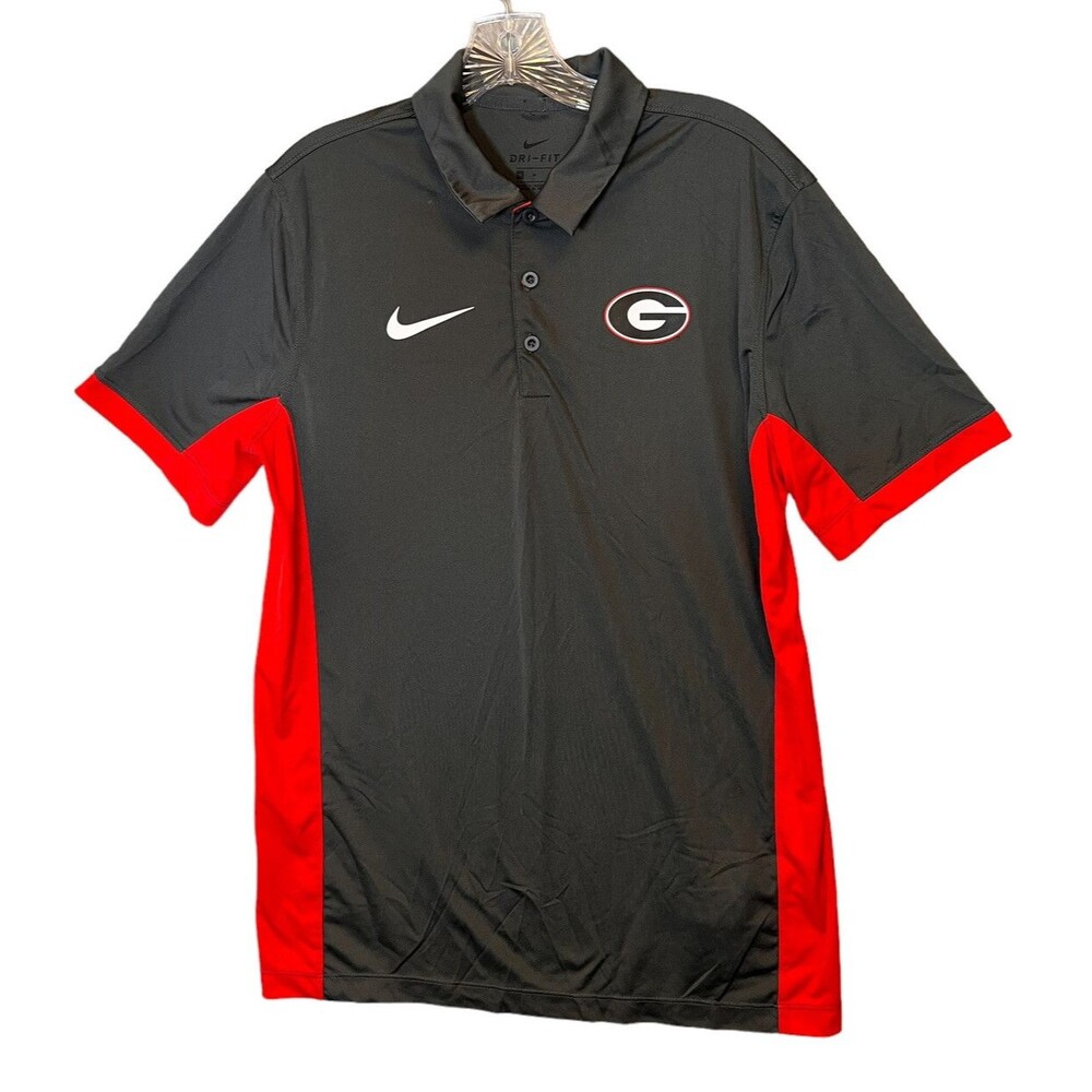 Georgia Bulldogs Nike Dri Fit Sideline Short Sleeve Polo Shirt Mens Med Gray Red